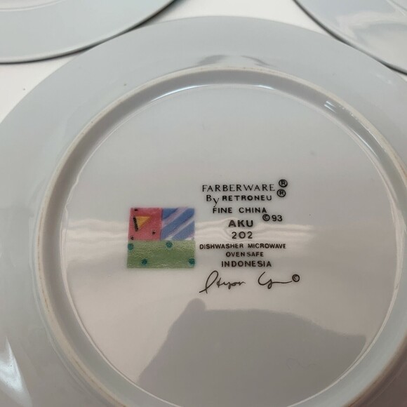 Farberware by Retroneu AKU 202 Saucer Plates White Multi-color Geometric Border - Picture 6 of 6